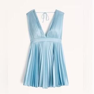 NWT Abercrombie & Fitch Best Dressed Plunge Pleated Mini Dress Petite LP Blue